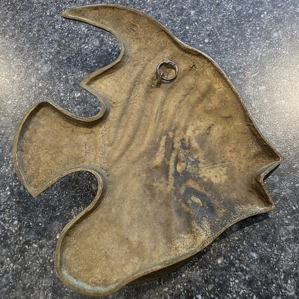 Vtg Pier One Brass 3D Angel Fish Wall Mount Tropical Ocean Beach Decor Patina